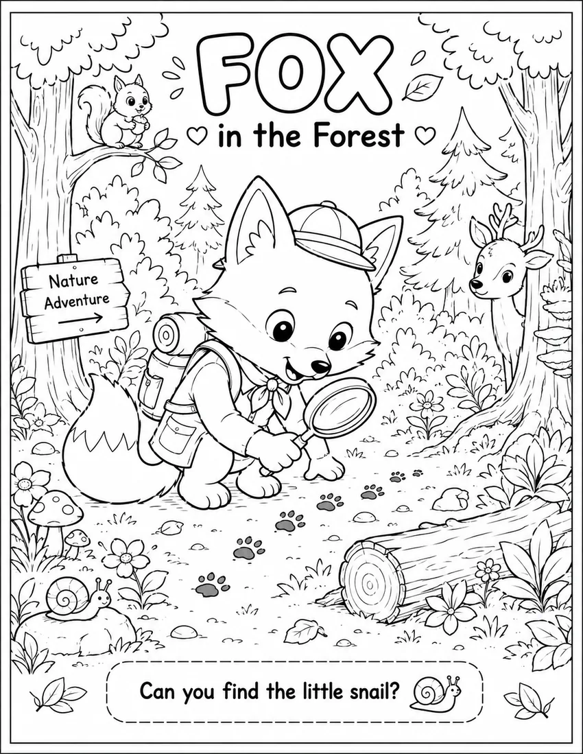 Fox in the Forest coloring page